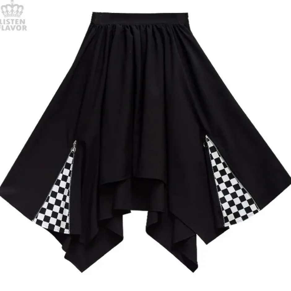 Bottoms>LISTEN FLAVOR Zip Detail Hemline Skirt