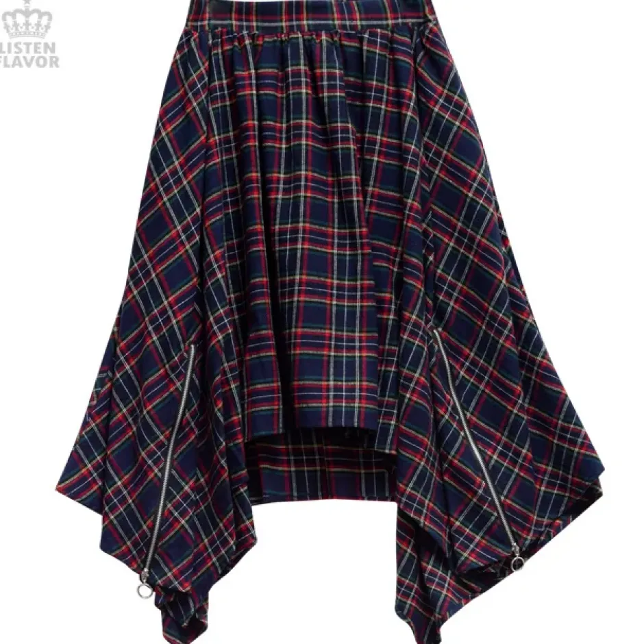 Bottoms>LISTEN FLAVOR Zip Detail Hemline Skirt