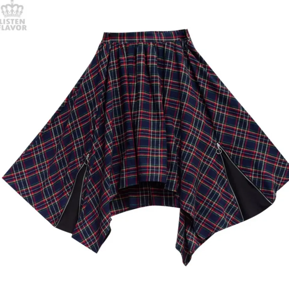 Bottoms>LISTEN FLAVOR Zip Detail Hemline Skirt