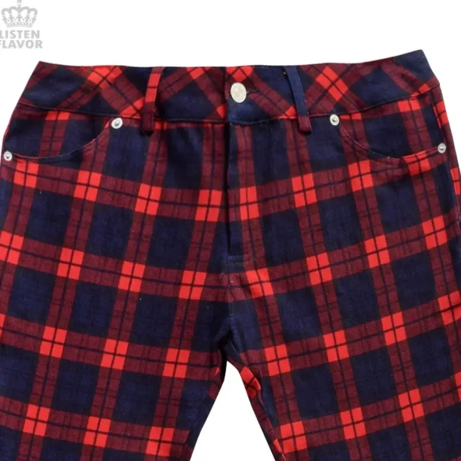 Bottoms>LISTEN FLAVOR Zip Detail Red Check Skinny Pants