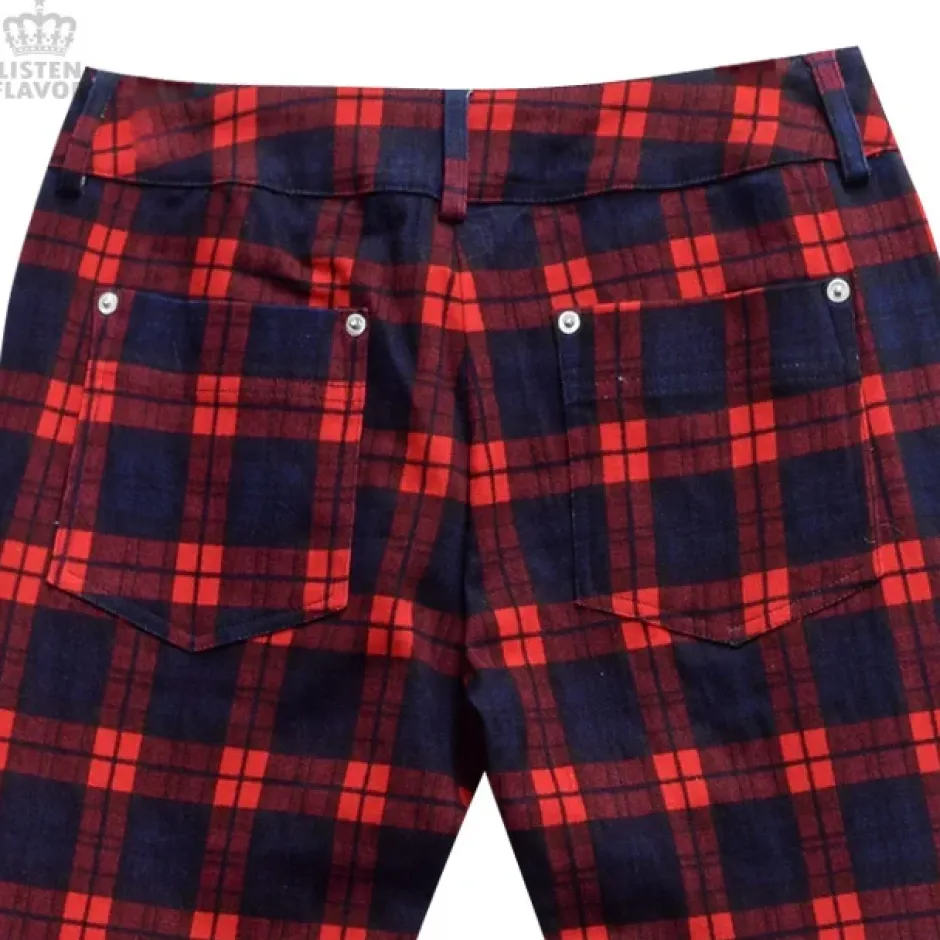 Bottoms>LISTEN FLAVOR Zip Detail Red Check Skinny Pants