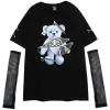 Tops>LISTEN FLAVOR Zipper Bear Mesh Top w/ Arm Covers