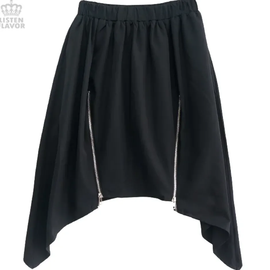 Bottoms>LISTEN FLAVOR Zippered Hem Line Skirt