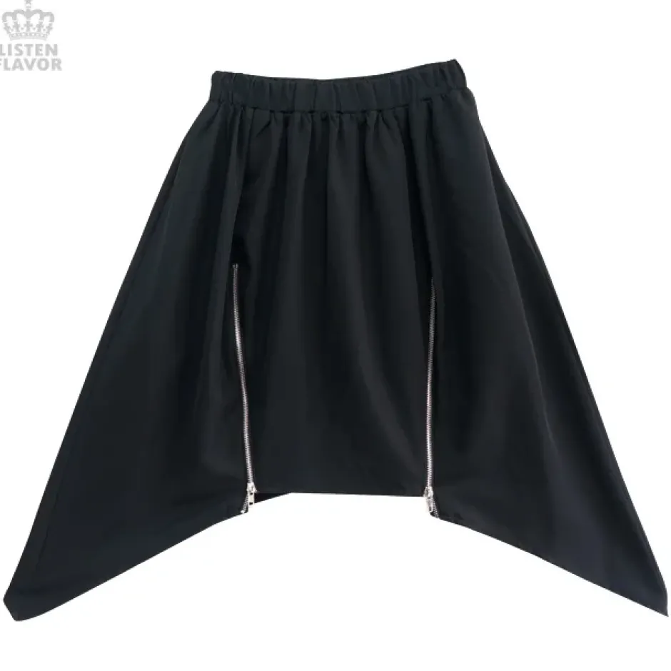 Bottoms>LISTEN FLAVOR Zippered Hem Line Skirt