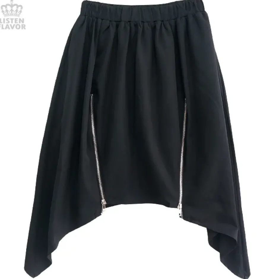 Bottoms>LISTEN FLAVOR Zippered Hem Line Skirt