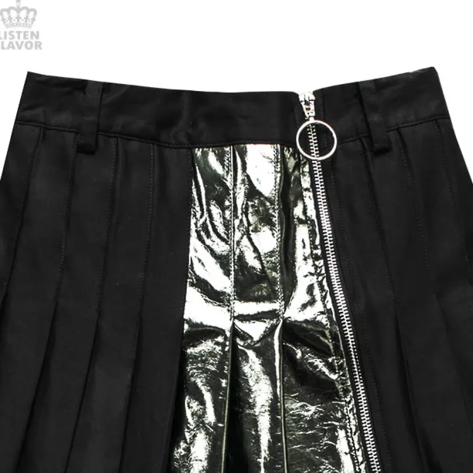 Bottoms>LISTEN FLAVOR Zip Pleated Skirt