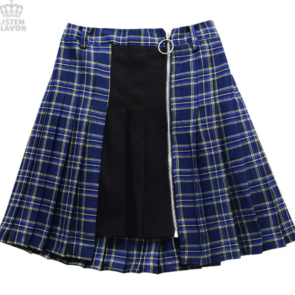 Bottoms>LISTEN FLAVOR Zip Pleated Skirt