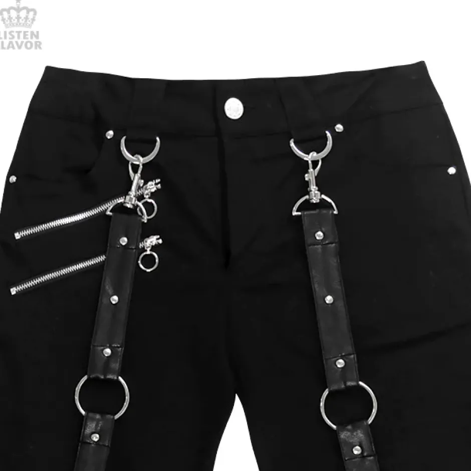 Bottoms>LISTEN FLAVOR Zip Skinny Black Pants w/ Harness