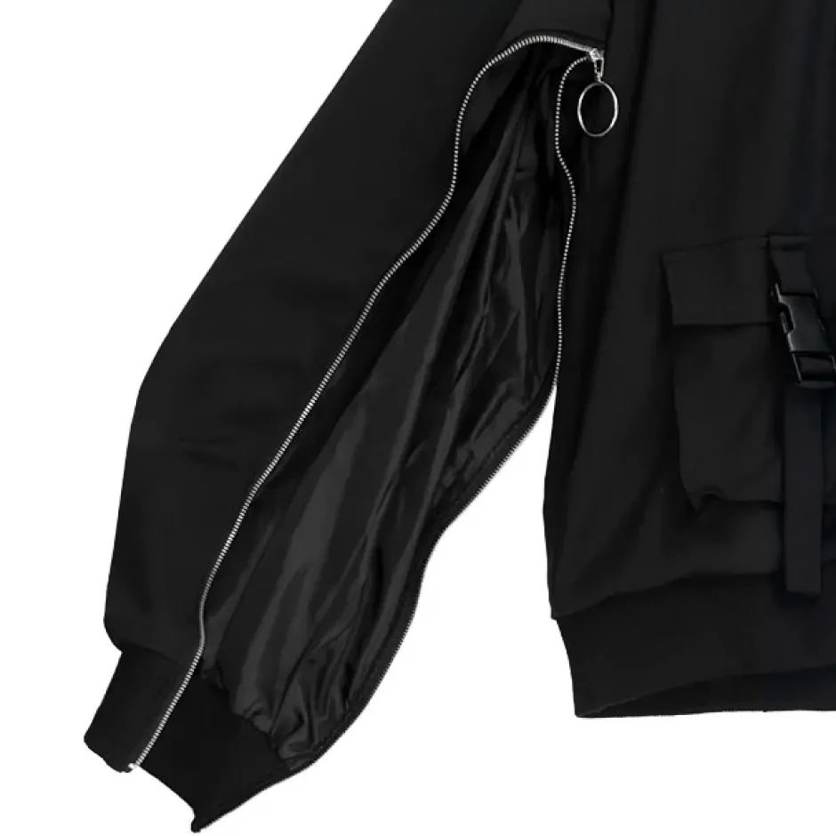 LISTEN FLAVOR Zip Slit Sleeve Hooded Blouson Sale