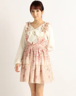 Bottoms>LIZ LISA Flower Check Pattern Pinafore Dress