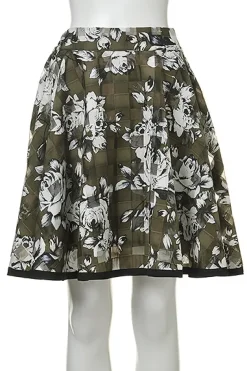OLIVE des OLIVE Rose Pattern Sheer Check Skirt Discount