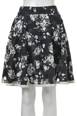 OLIVE des OLIVE Rose Pattern Sheer Check Skirt Discount