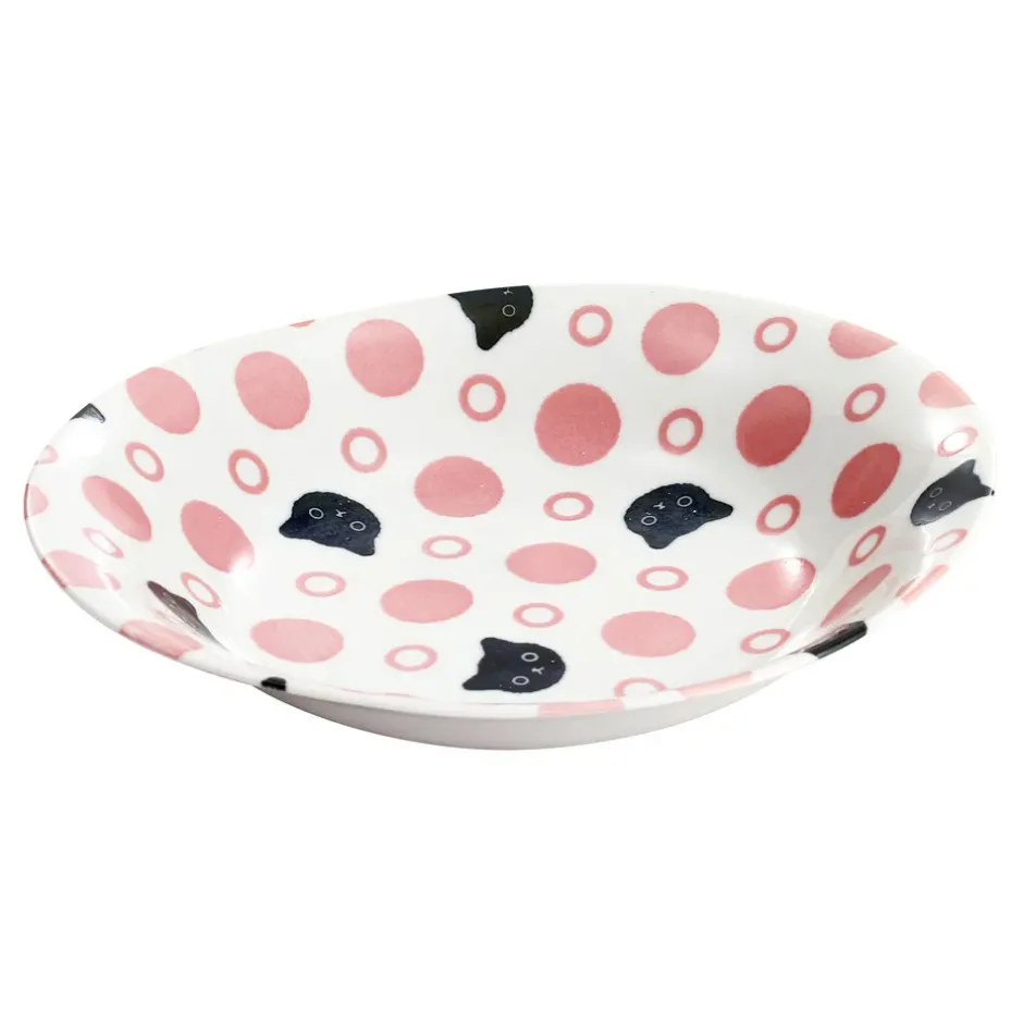 Dishware>Polka Dots & Cats Mino Ware Curry Plate Set