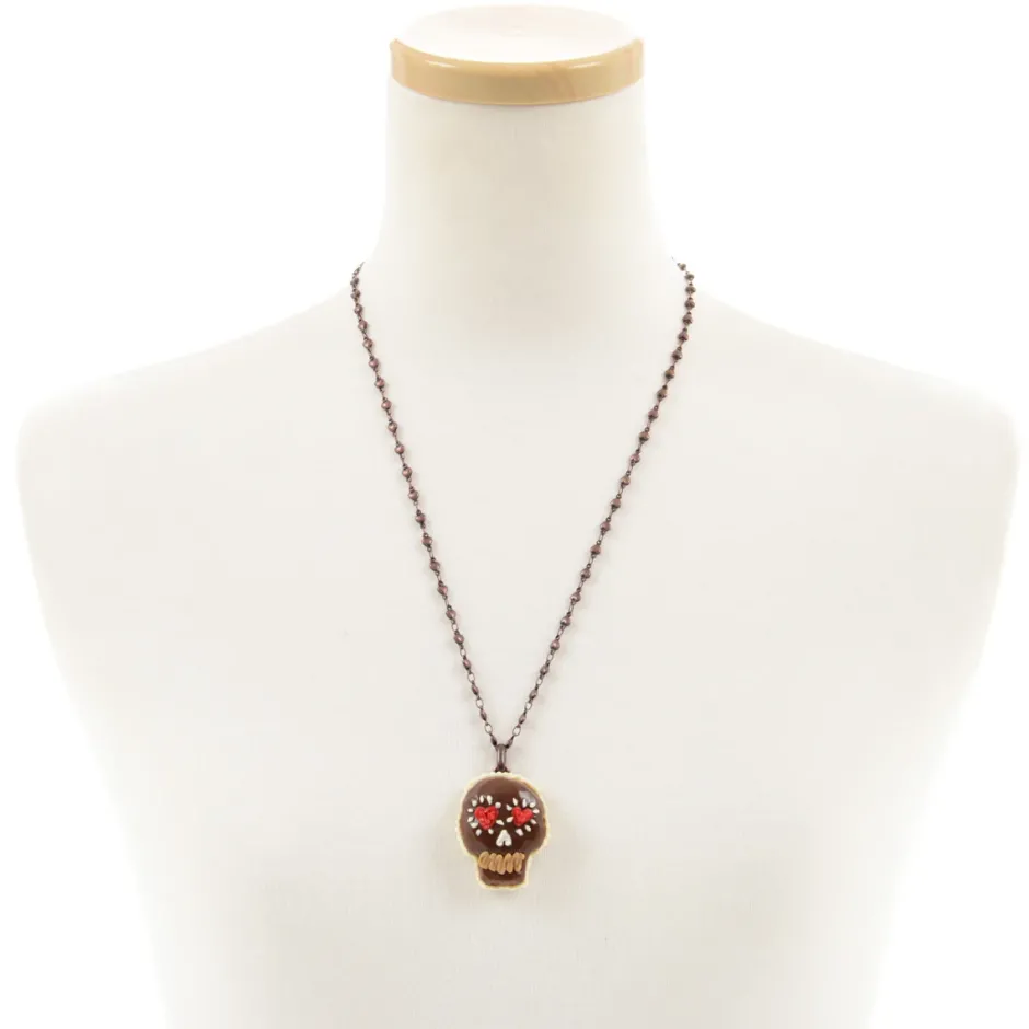 Q-pot. Parlor Skull Chocolat Necklace