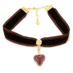 Jewelry & Hair Accessories>Q-pot. Velvet Ribbon Choker w/ Amour Rouge Chocolate Charm