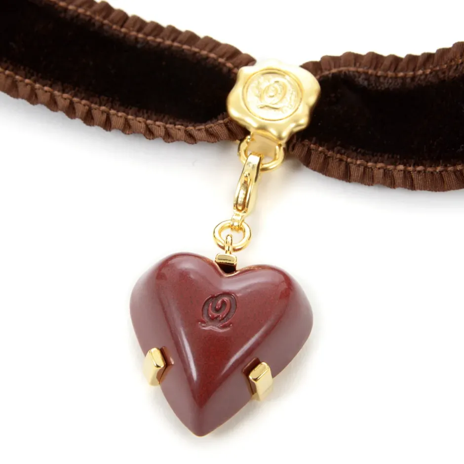 Jewelry & Hair Accessories>Q-pot. Velvet Ribbon Choker w/ Amour Rouge Chocolate Charm