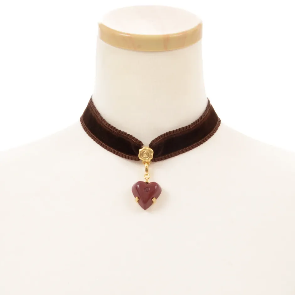 Jewelry & Hair Accessories>Q-pot. Velvet Ribbon Choker w/ Amour Rouge Chocolate Charm