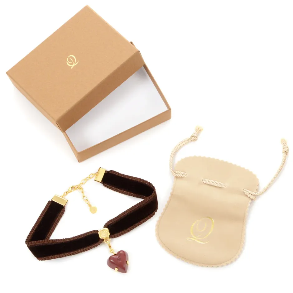 Jewelry & Hair Accessories>Q-pot. Velvet Ribbon Choker w/ Amour Rouge Chocolate Charm