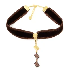 Jewelry & Hair Accessories>Q-pot. Velvet Ribbon Choker w/ 3-Piece Chocolate Charm Set