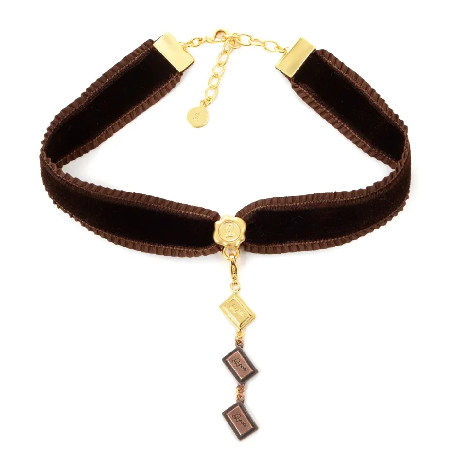 Jewelry & Hair Accessories>Q-pot. Velvet Ribbon Choker w/ 3-Piece Chocolate Charm Set