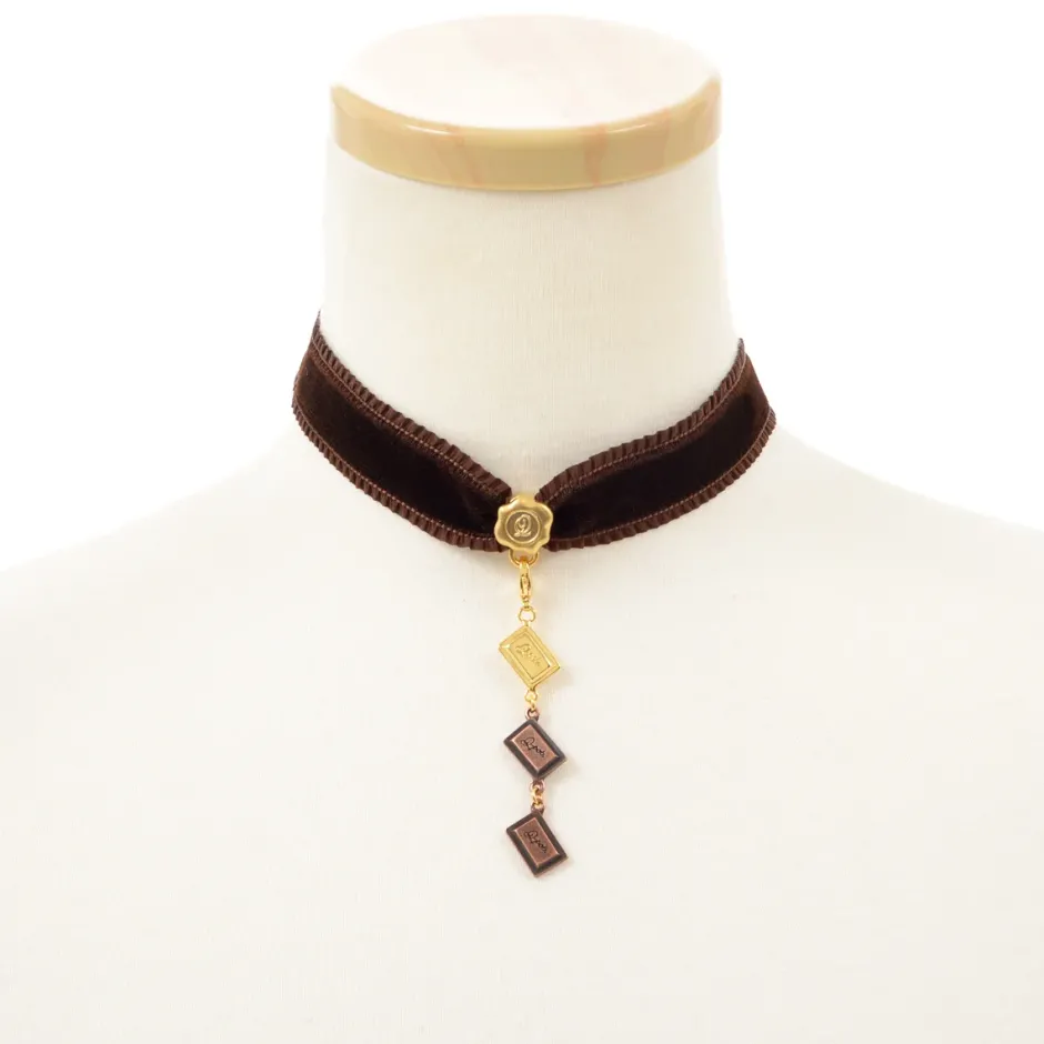 Jewelry & Hair Accessories>Q-pot. Velvet Ribbon Choker w/ 3-Piece Chocolate Charm Set