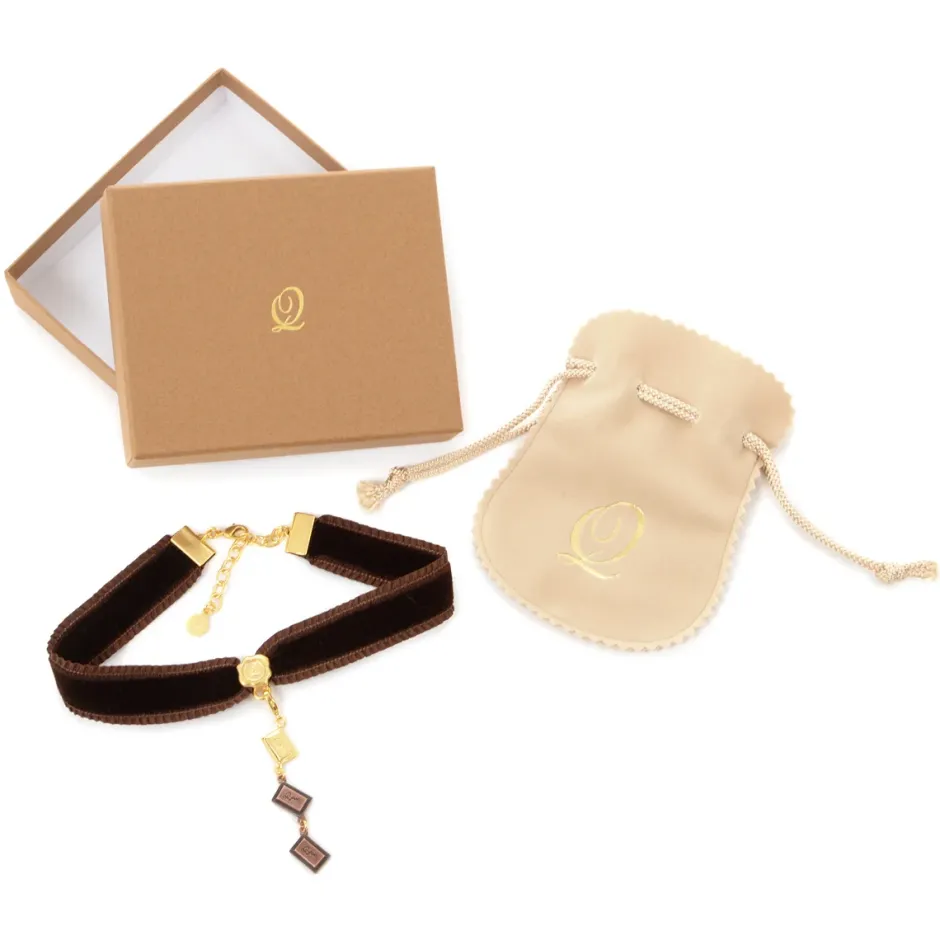 Jewelry & Hair Accessories>Q-pot. Velvet Ribbon Choker w/ 3-Piece Chocolate Charm Set