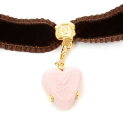Jewelry & Hair Accessories>Q-pot. Velvet Ribbon Choker w/ Puchi Arrow Heart Milky Strawberry Charm