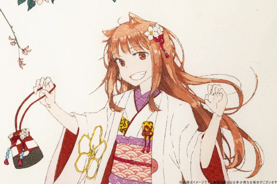 Spice and Wolf Wolf Beauty with Cherry Blossoms Holo Ukiyo-e Woodblock Print