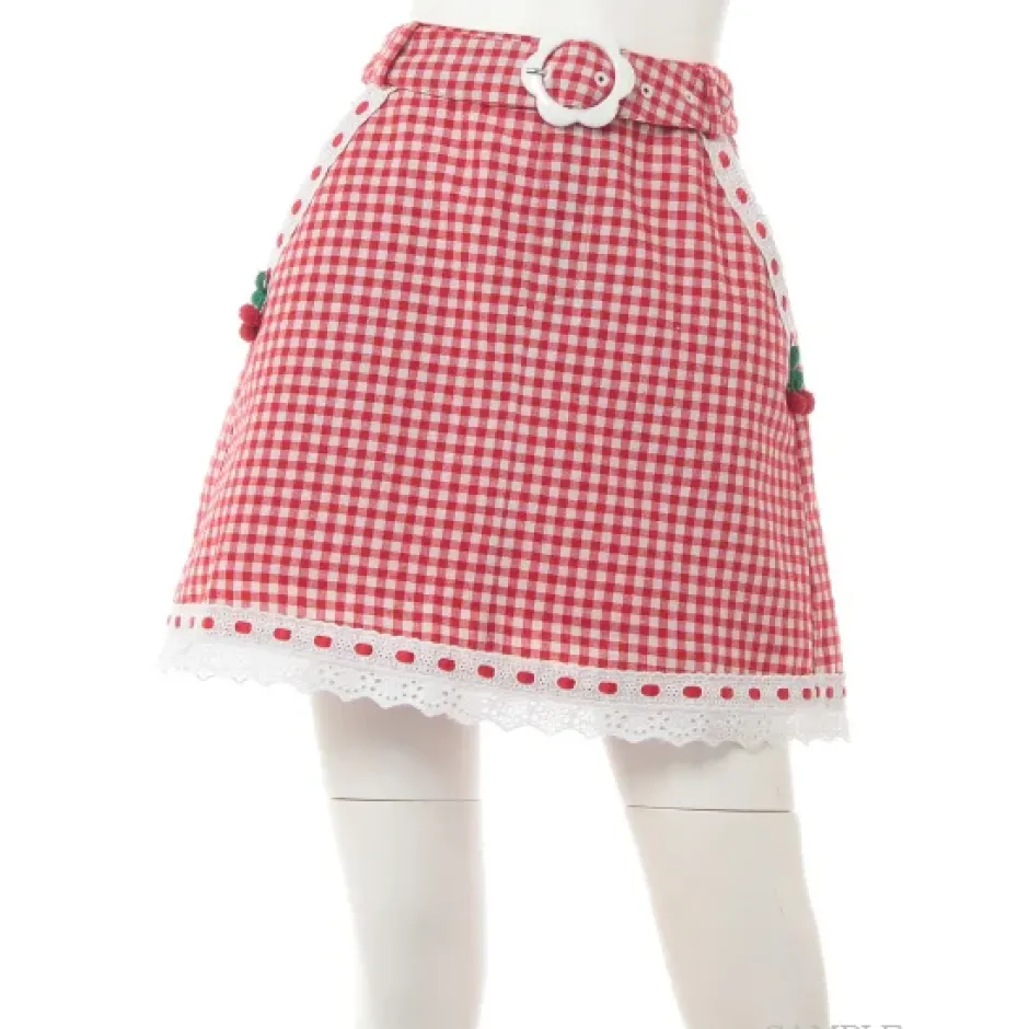 Bottoms>Swankiss Cherry Motif Gingham Skirt