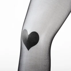 Takeuchi 18 Denier Black Sheer Tights - Knee Heart Motif (Black) Best
