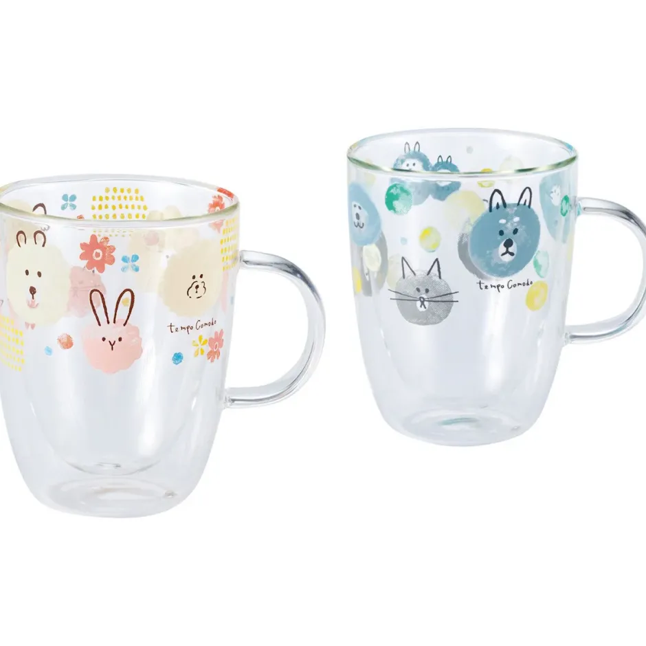 Mugs & Glasses>Tempo Comodo Watercolor Animal Double Wall Glass