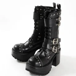 YOSUKE USA Mid-Calf Chunky Buckle Boots Hot
